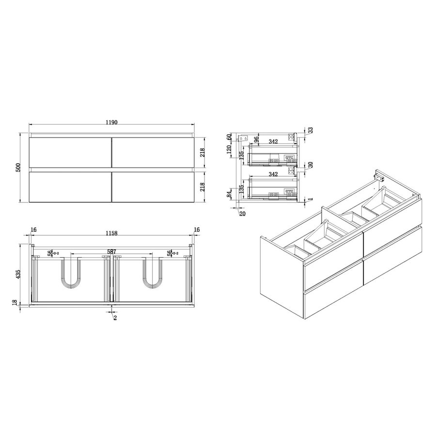 Onderkast Luna 120X47 Wit (4 Laden)