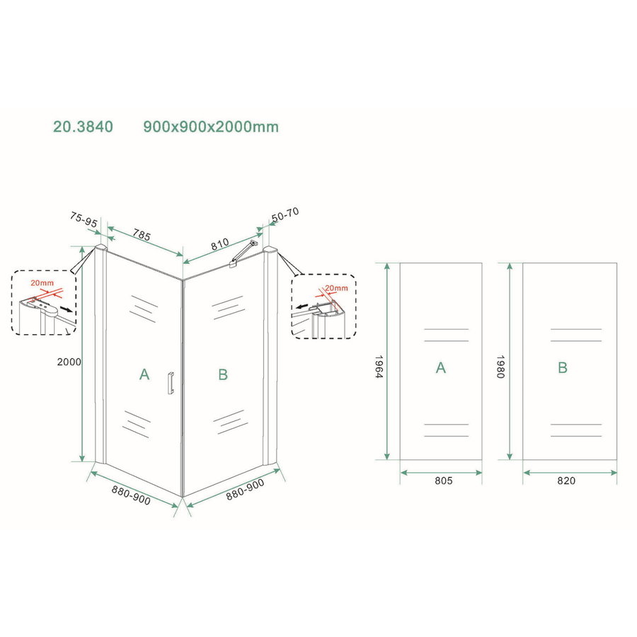 Swingdeur Zijwand Wiesbaden UNI 90x90x200cm Chroom 8mm NANO