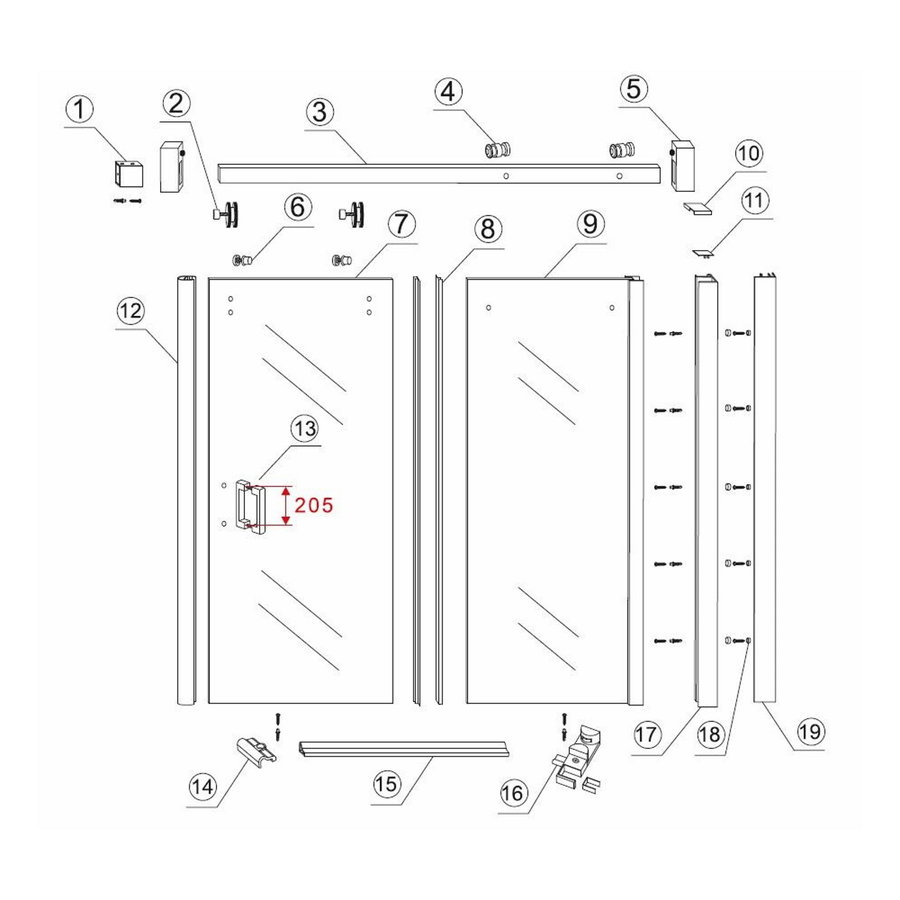 Douchedeur Aqua Splash Vidrios 2-Delig Nisdeur Schuifbaar 140x200 cm 8 mm NANO Mat Zwart