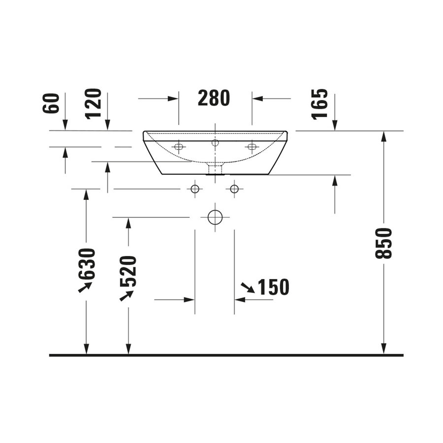 Wastafel Duravit D-Neo Met Overloop Kraanvlak Zonder Kraangat 55 cm Hoogglans Wit