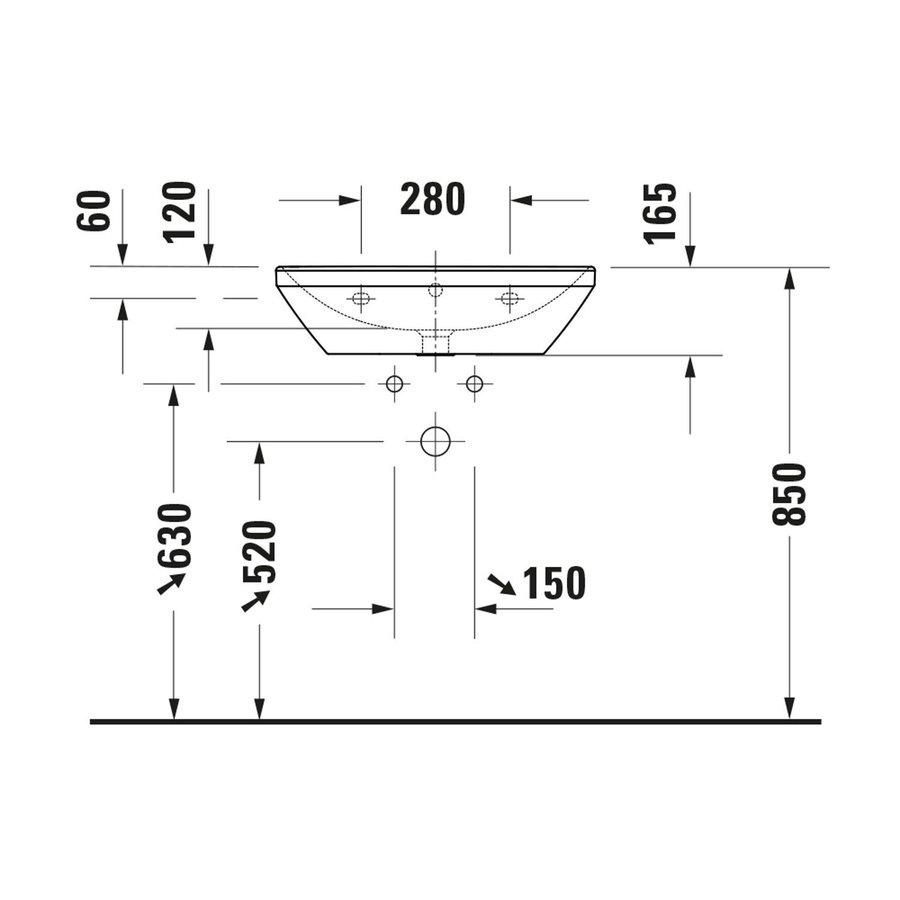 Wastafel Duravit D-Neo WonderGliss Met Overloop Kraanvlak Zonder Kraangat 60 cm Hoogglans Wit