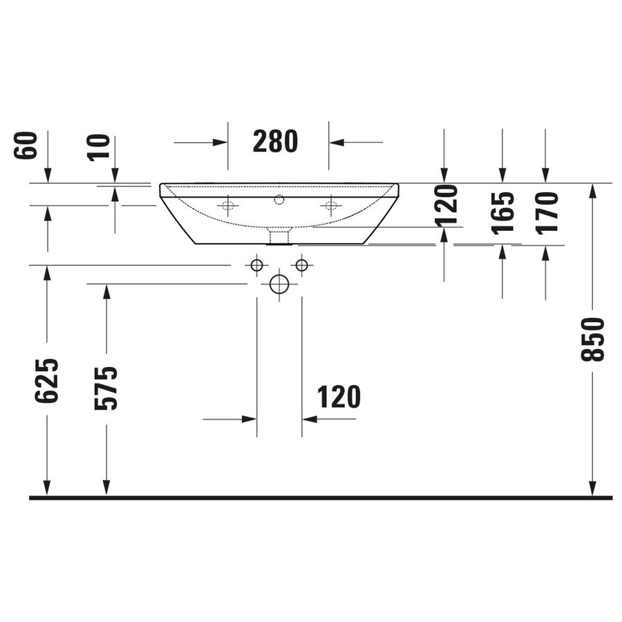 Wastafel Duravit D-Neo WonderGliss Met Overloop Kraanvlak Zonder Kraangat 65 cm Hoogglans Wit