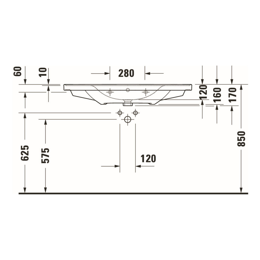 Wastafel Duravit D-Neo Met Overloop Kraanvlak 1 Kraangat 100.5 cm Hoogglans Wit