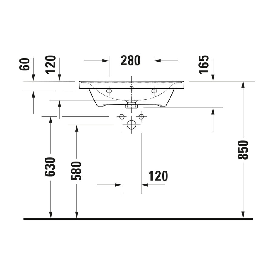 Wastafel Duravit D-Neo WonderGliss Met Rand Overloop Kraanvlak 1 Kraangat 65 cm Hoogglans Wit