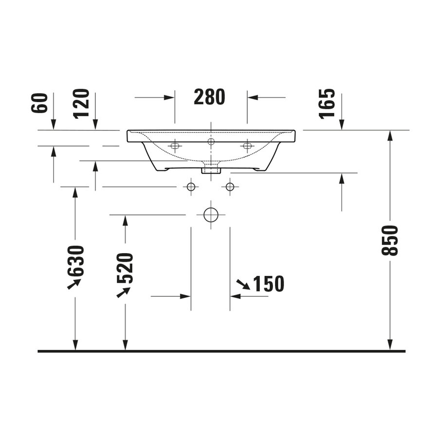 Wastafel Duravit D-Neo WonderGliss Met Rand Overloop Kraanvlak Zonder Kraangat 65 cm Hoogglans Wit