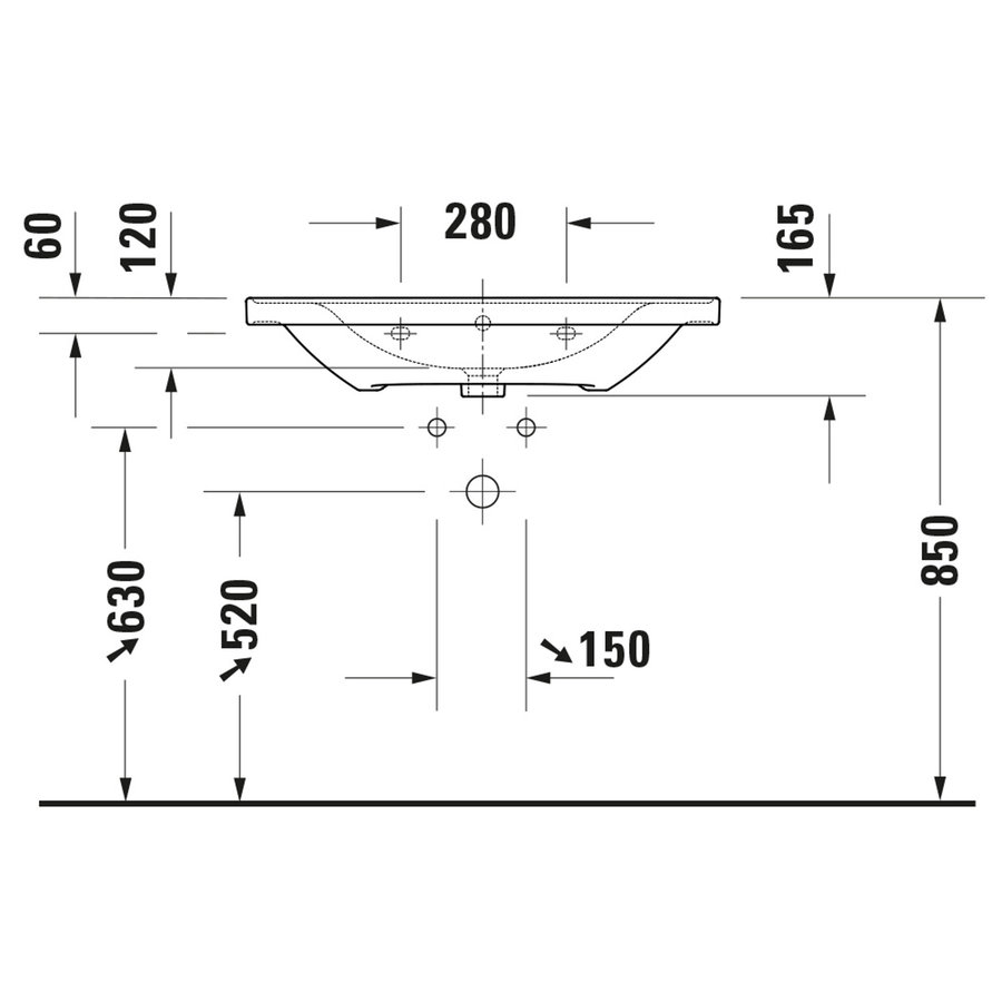 Wastafel Duravit D-Neo Met Rand Overloop Kraanvlak Zonder Kraangat 80 cm Hoogglans Wit