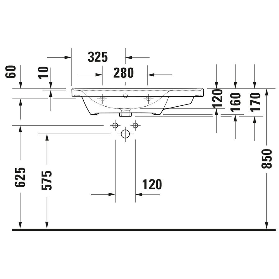 Wastafel Duravit D-Neo Rand Overloop Kraanvlak Zonder Kraangat 80 cm Hoogglans Wit Links