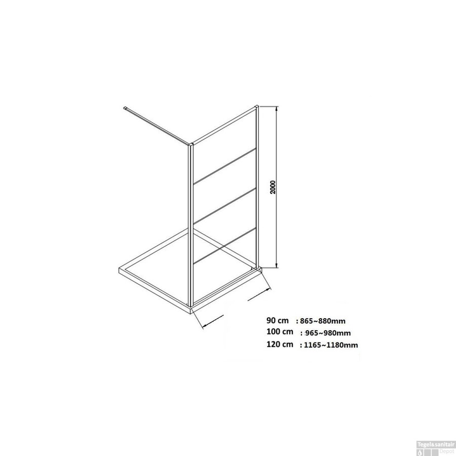 Inloopdouche Aquasplash Frame 120x200 cm 8mm NANO Glas met Raster Geborsteld RVS