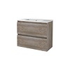 Aquasplash Badmeubelset Aquasplash Salt 80x39cm Greeploos 2 Lades Met Wastafel 1 Kraangat Scotch Oak