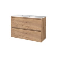 Badmeubelset Aquasplash Salt 100x39cm Greeploos 2 Lades Met Wastafel 1 Kraangat Whisky Oak
