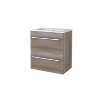 Badmeubelset Aquasplash Salt 60x39cm Met Grepen (Kleurkeuze) 2 Lades Met Wastafel 1 Kraangat Scotch Oak