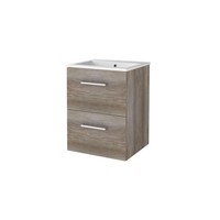 Badmeubelset Aquasplash Salt 50x46cm Met Grepen (Kleurkeuze) 2 Lades Met Wastafel 1 Kraangat Scotch Oak