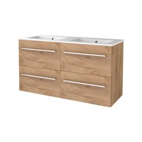 Badmeubelset Aquasplash Salt 120x46cm Met Grepen (Kleurkeuze) 4 Lades Met Wastafel 2 Kraangaten Whisky Oak