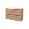 Aquasplash Badmeubelset Aquasplash Salt 100x39cm Greeploos 2 Lades Met Wastafel 2 Kraangaten Whisky Oak