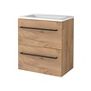 Badmeubelset Aquasplash Salt 60x39cm Met Grepen (Kleurkeuze) 2 Lades Met Wastafel Acryl Whisky Oak