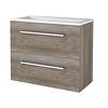 Badmeubelset Aquasplash Salt 80x39cm Met Grepen (Kleurkeuze) 2 Lades Met Wastafel Acryl 1 Kraangat Scotch Oak