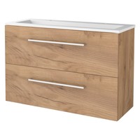 Badmeubelset Aquasplash Salt 100x39cm Met Grepen (Kleurkeuze) 2 Lades Met Wastafel Acryl 2 Kraangaten Whisky Oak