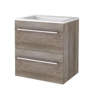 Badmeubelset Aquasplash Salt 60x46cm Met Grepen (Kleurkeuze) 2 Lades Met Wastafel Acryl 1 Kraangat Scotch Oak