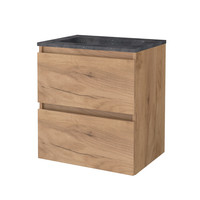 Badmeubelset Aquasplash Salt 60x46cm Greeploos 2 Lades Met Wastafel Hardsteen Whisky Oak