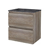 Aquasplash Badmeubelset Aquasplash Salt 60x46cm Greeploos 2 Lades Met Wastafel Hardsteen Scotch Oak
