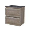 Aquasplash Badmeubelset Aquasplash Salt 60x46cm Greeploos 2 Lades Met Wastafel Hardsteen 1 Kraangat Scotch Oak
