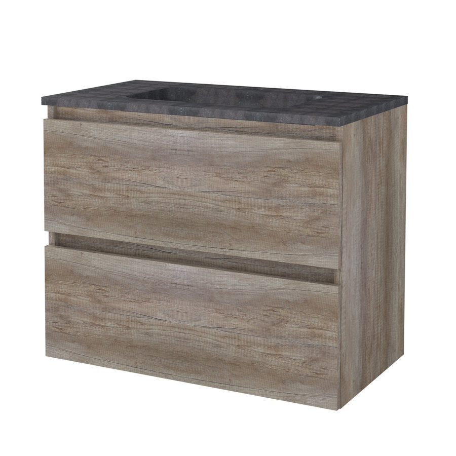 Badmeubelset Aquasplash Salt 80x46cm Greeploos 2 Lades Met Wastafel Hardsteen 1 Kraangat Scotch Oak