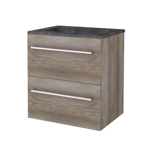 Badmeubelset Aquasplash Salt 60x46cm Met Grepen (Kleurkeuze) 2 Lades Met Wastafel Hardsteen Scotch Oak 