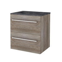 Badmeubelset Aquasplash Salt 60x46cm Met Grepen (Kleurkeuze) 2 Lades Met Wastafel Hardsteen 1 Kraangat Scotch Oak