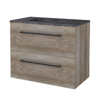 Badmeubelset Aquasplash Salt 80x46cm Met Grepen (Kleurkeuze) 2 Lades Met Wastafel Hardsteen Scotch Oak