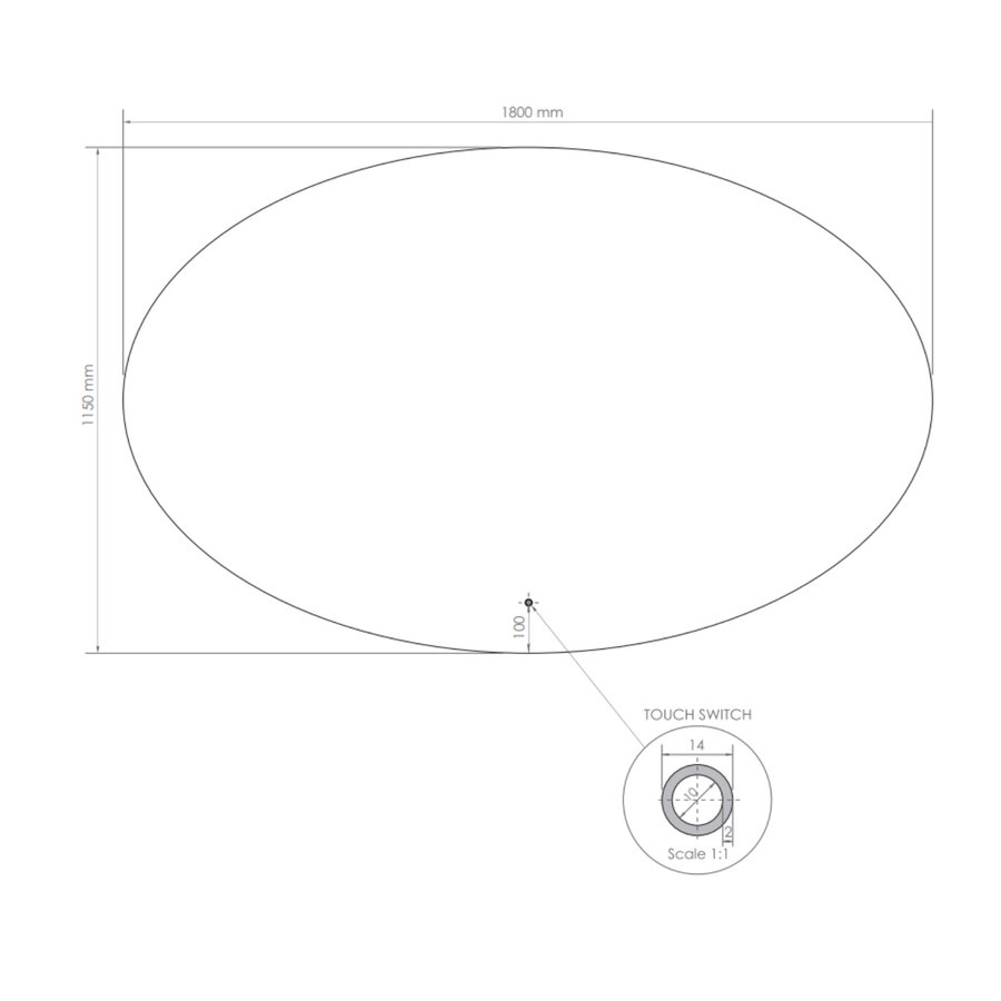 Badkamerspiegel Gliss Oval LED Verlichting 115x180 cm