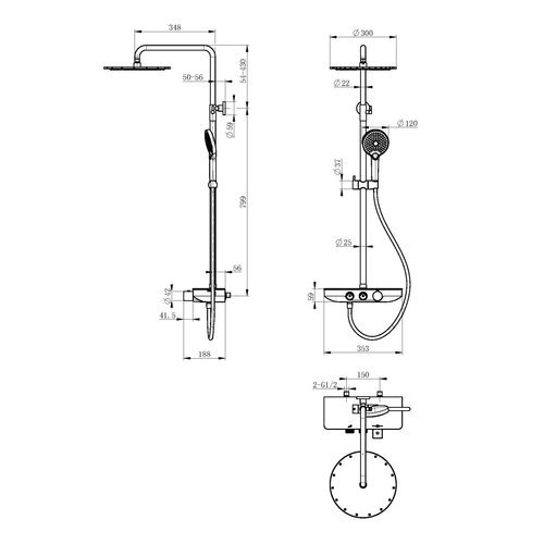 Doucheset Opbouw Aquasplash Pioggia Regendouche met Handdouche Chroom 