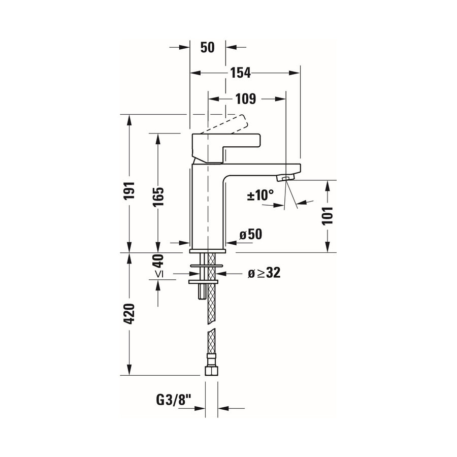 Wastafelkraan Duravit D-Neo Mengkraan EcoStart Eengreeps 50x154x165 mm Chroom