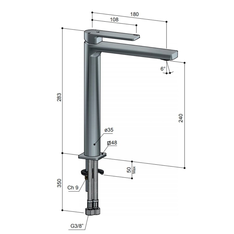 Wastafelkraan Hotbath Gal Hoog 28.3 cm Mat Zwart