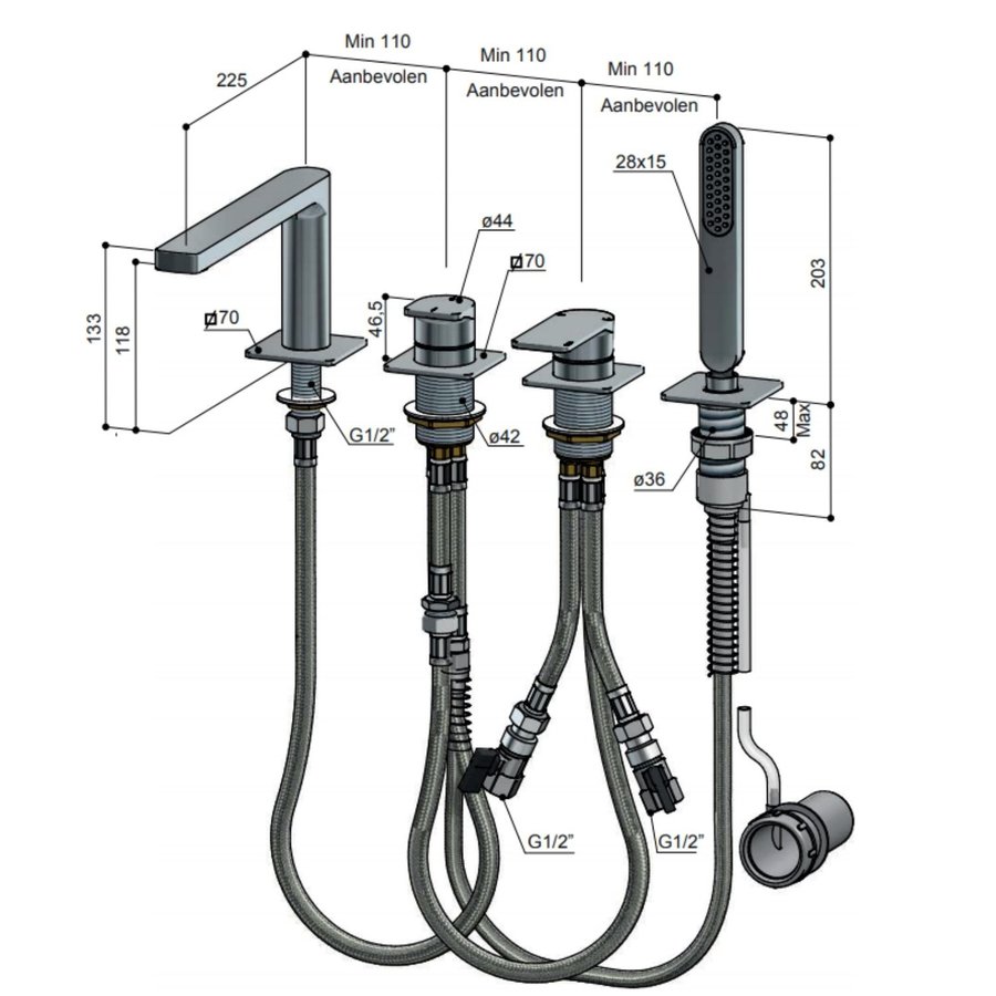 Badrandkraan Hotbath Gal Mengkraan Met 2-Weg Omstel Met Uitloop Chroom