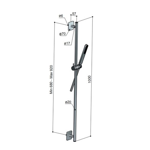 Glijstangset Hotbath Gal 100 cm Met Doucheslang 150 cm En Handdouche Geborsteld Gunmetal PVD 