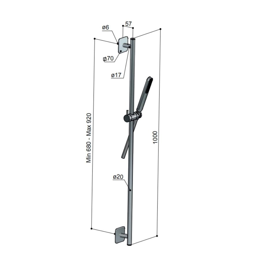 Glijstangset Hotbath Gal 100 cm Met Doucheslang 150 cm En Handdouche Chroom