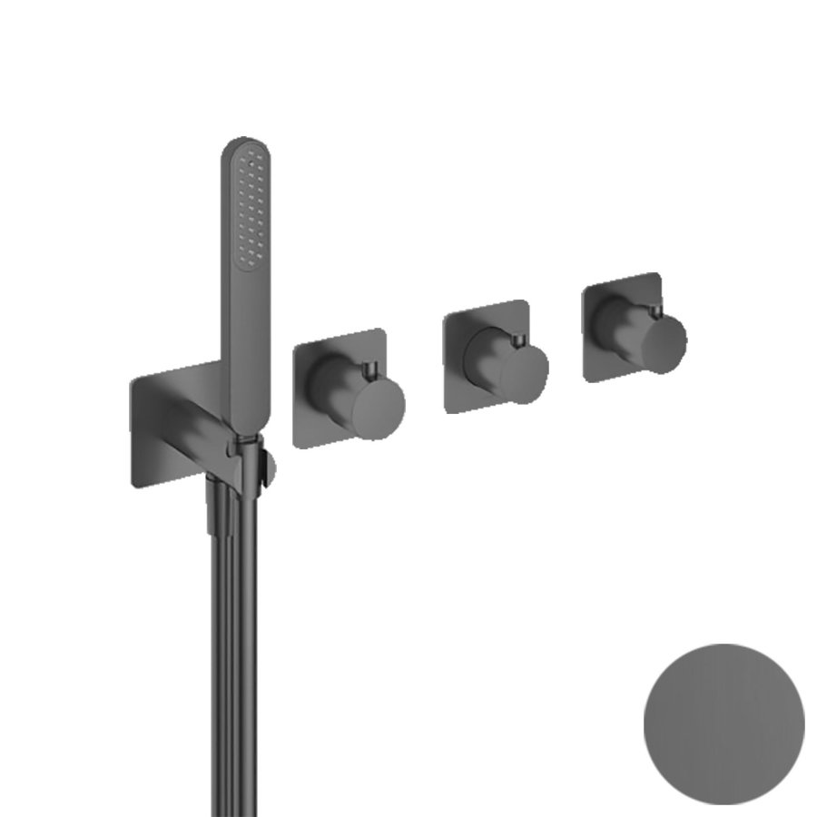 Inbouw Thermostaatkraan Hotbath Gal Voor Bad en Douche met 2 Stopkranen Zonder Uitloop Geborsteld Gunmetal PVD