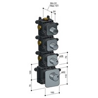 Thermostaat Hotbath Gal High Flow met 3 Stopkranen Geborsteld Messing PVD