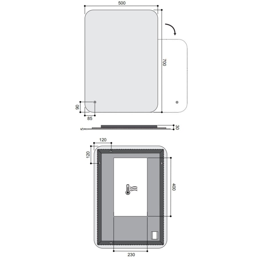 Badkamerspiegel Hotbath 70x50 cm Incl LED En Spiegelverwarming IP44