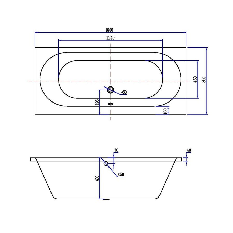 Ligbad Xellanz Santino SQ Inbouw 180x80x49 cm Acryl Mat Wit