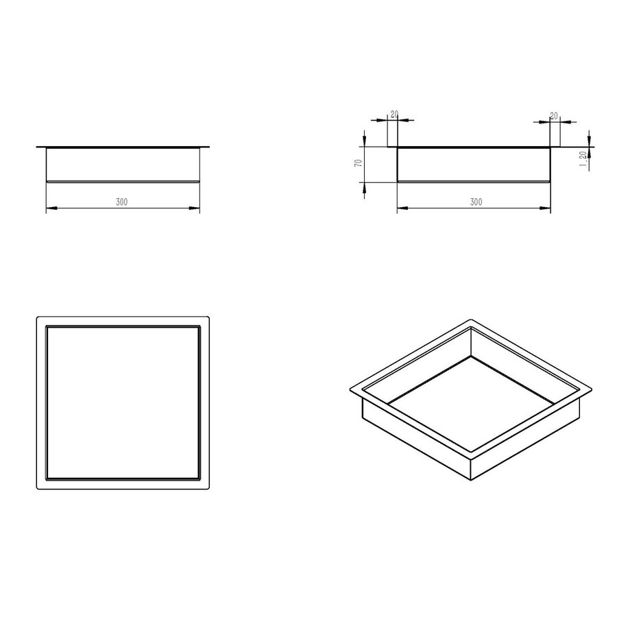 Inbouwnis Wiesbaden 30x30x7 cm RVS Mat Wit