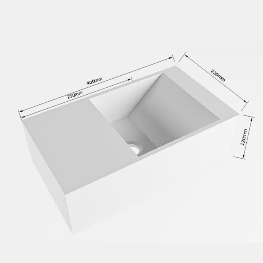 Fontein Mondiaz Tyne 40 cm Solid Surface Positie Rechts Zonder Kraangat Talc