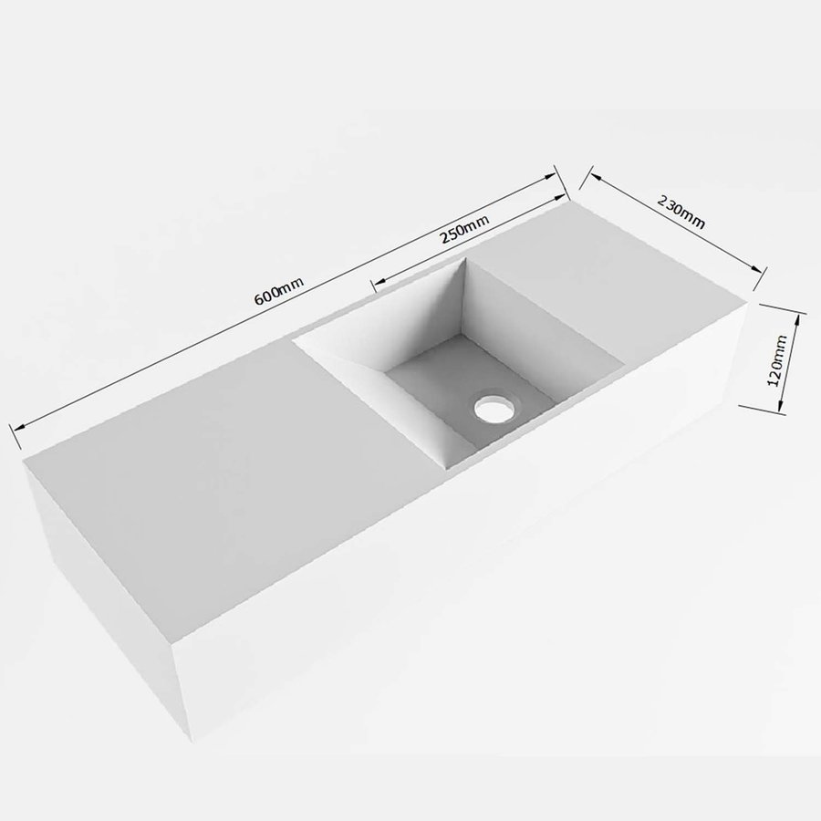 Fontein Mondiaz Tyne 60 cm Solid Surface Positie Rechts Zonder Kraangat Talc