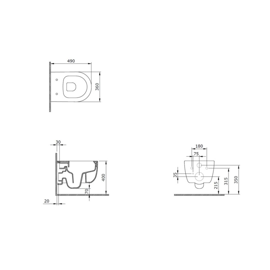 Wandcloset Pack Plieger Kansas Diepspoel Rimless Compact met Closetzitting 36x49cm Mat Wit