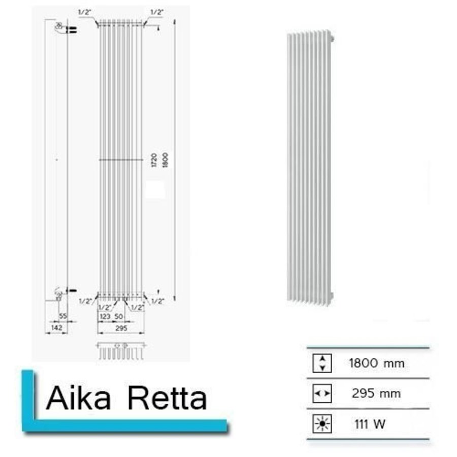 Handdoekradiator Aika Retta 1800 x 295 mm Mat Zwart