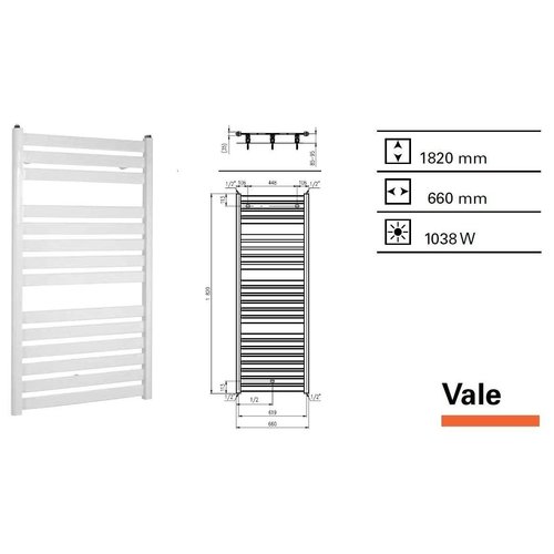 Designradiator Vale 1820 x 660 mm Mat Zwart 