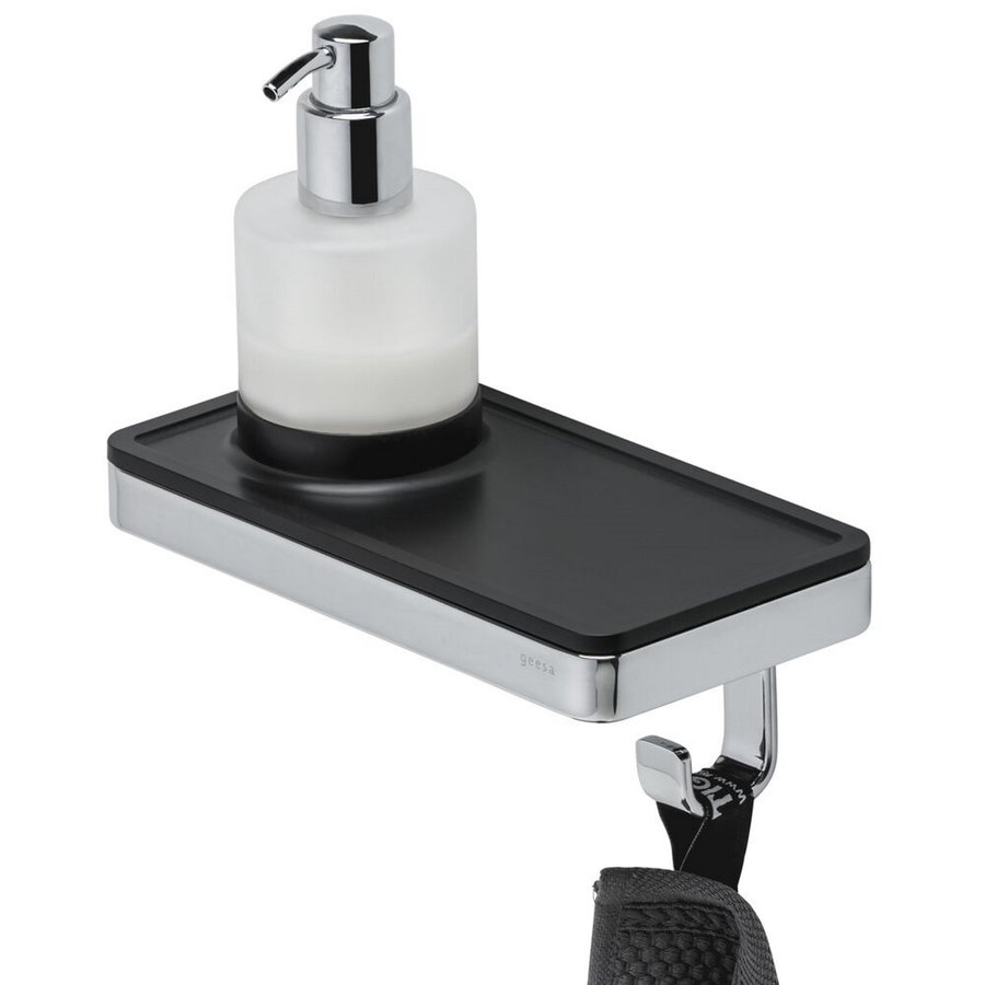 Planchet met Zeepdispenser en Handdoekhaak Geesa Frame Zwart Chroom