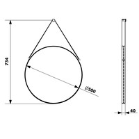 Badkamerspiegel Sapho Orbiter Rond met Leren Band 50 cm Zwart