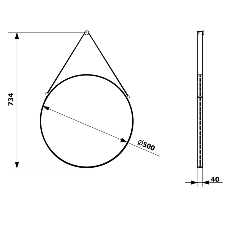 Badkamerspiegel Sapho Orbiter Rond met Leren Band 50 cm Zwart