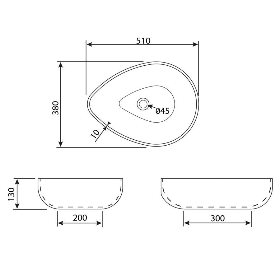 Wastafel Sapho Priori 51x38 cm Zwart